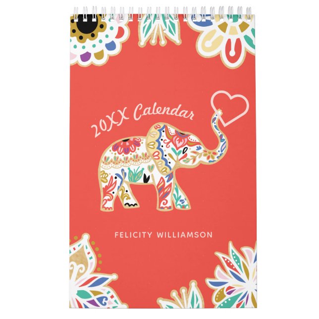 Elegantes dekoratives verziertes Elefant-mit Kalender (Titelbild)