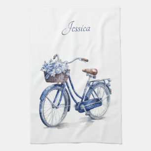 Elegantes Delft-Blau-Blumen-Fahrrad personalisiert Geschirrtuch