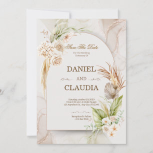 Elegantes Desert Chic Pampas- und Palmen-Hochzeits Einladung