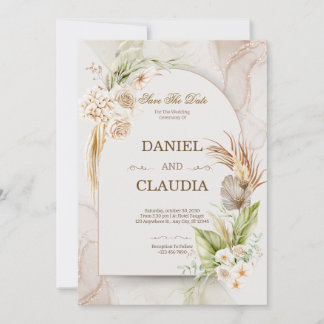 Elegantes Desert Chic Pampas- und Palmen-Hochzeits Einladung