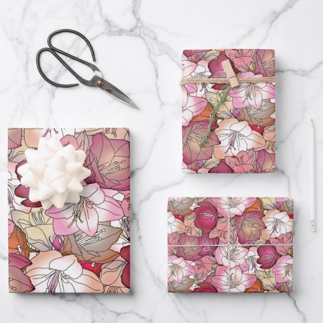 Elegantes Design der Blumenmuster Rot und Rosa Blu Geschenkpapier Set (Vorderseite)