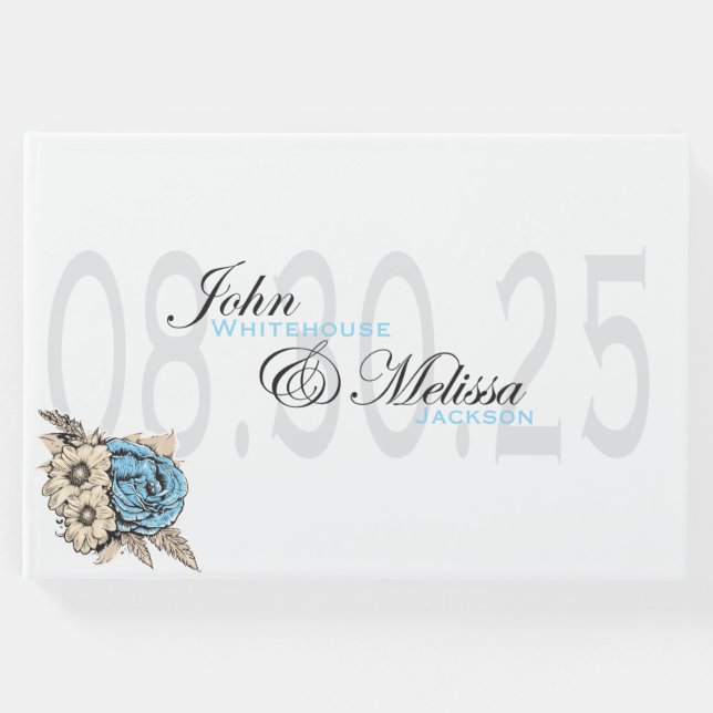 Elegantes Design der Rose mit Skriptnamen Gästebuch (Vorderseite)