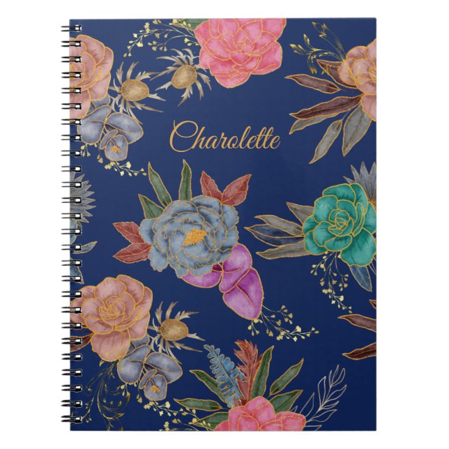 Elegantes Design Extravaganter Goldener Foil Blume Notizblock (Vorderseite)