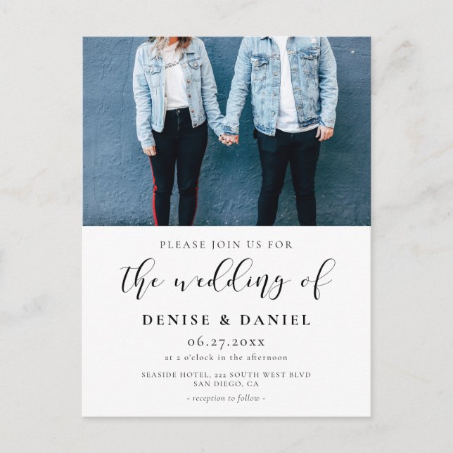 Elegantes Design Foto Hochzeitseinladung Postkarte (Vorderseite)