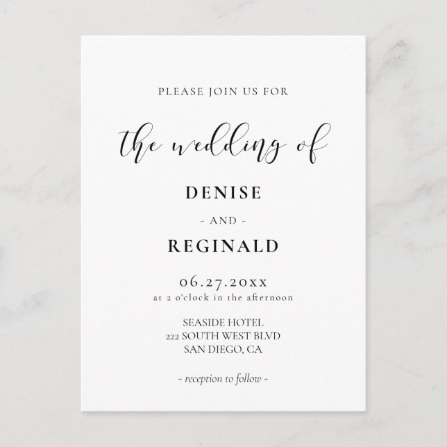 Elegantes Design Hochzeitsempfang Postkarte (Vorderseite)