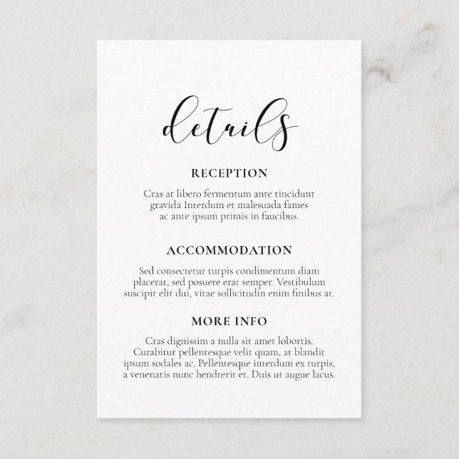 Elegantes Design Hochzeitsgast-Informationskarte Begleitkarte (Vorderseite)