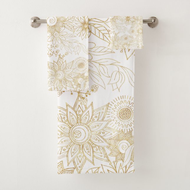 Elegantes Design mit goldenen Blumendoodles Badhandtuch Set (Insitu)