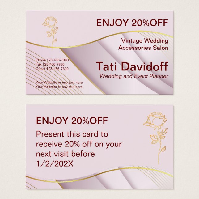 Elegantes Design Weichfarben Pink Gold Referenzkar (Vorne & Hinten)