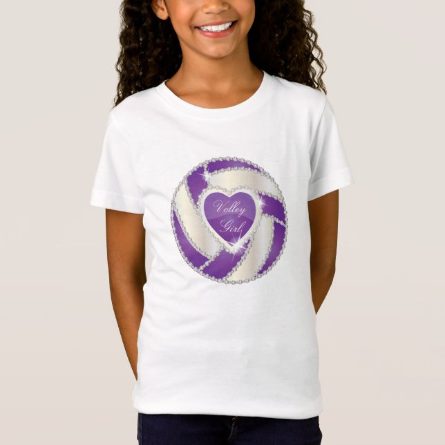 Elegantes Diamant-Herz-lila Volleyball T-Shirt (Vorderseite)