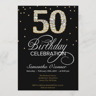 Elegantes Diamantgold schwarz 50. Geburtstag Einladung