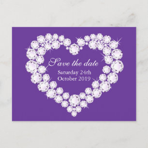 Elegantes Diamantherz Save the Date lila Ankündigungspostkarte