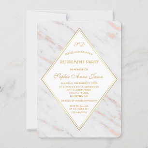 Elegantes Diamond Rose Gold Marble Retirement Part Einladung