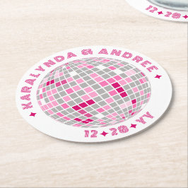 Elegantes Disco Ball Rosa Runder Pappuntersetzer