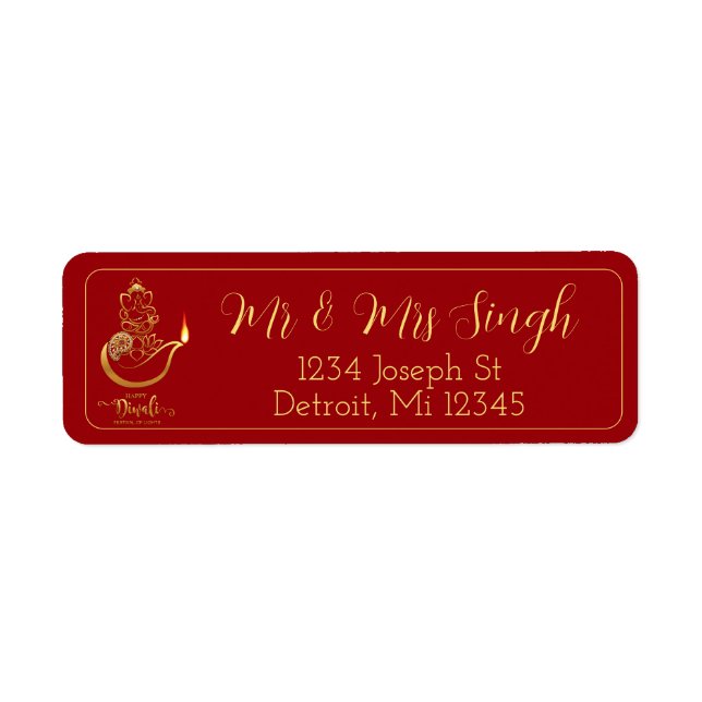 Elegantes Diwali-Adressetikett mit Ganesha Motif (Vorne)