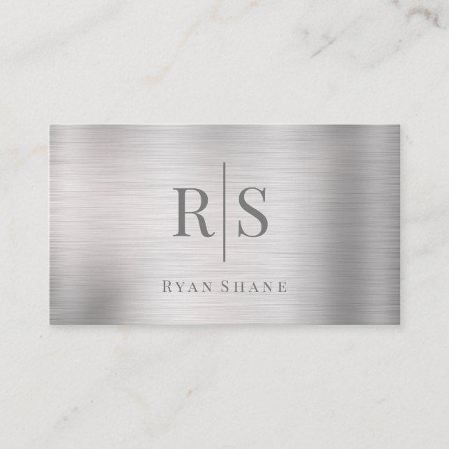 Elegantes DIY Graues Monogramm und Name, gebürstet Visitenkarte (Vorderseite)