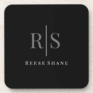 Elegantes DIY graues Monogramm & weißer Name, Schw Getränkeuntersetzer