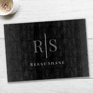 Elegantes DIY graues Monogramm & weißer Name, Schw Schneidebrett