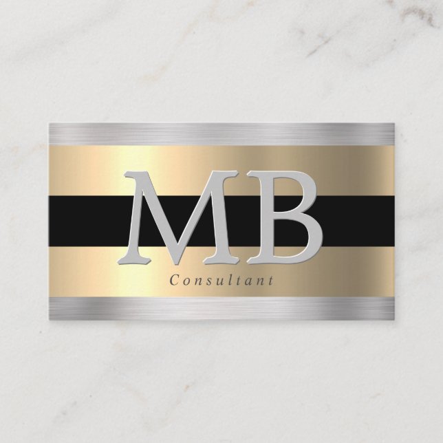 Elegantes DIY Monogram, Yel Gold gebürsteter Stahl Visitenkarte (Vorderseite)