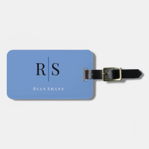 Elegantes DIY-Monogramm Name & Info, Blau Schwarz Gepäckanhänger
