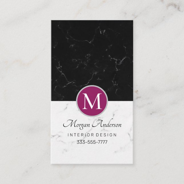 Elegantes DIY Monogramm, weißes und schwarzes Marm Visitenkarte (Vorderseite)
