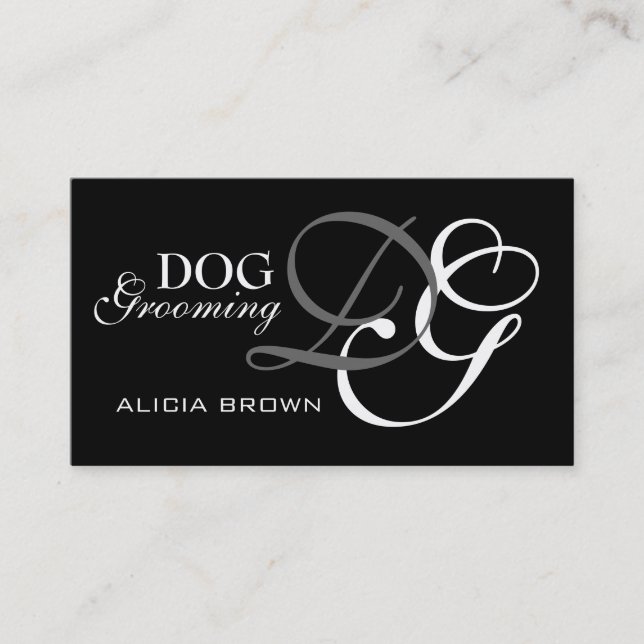 Elegantes Dog Grooming Business Card Monogramm Visitenkarte (Vorderseite)