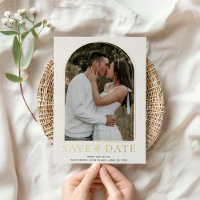Elegantes Dome Shape Foto Save the Date Real Gold