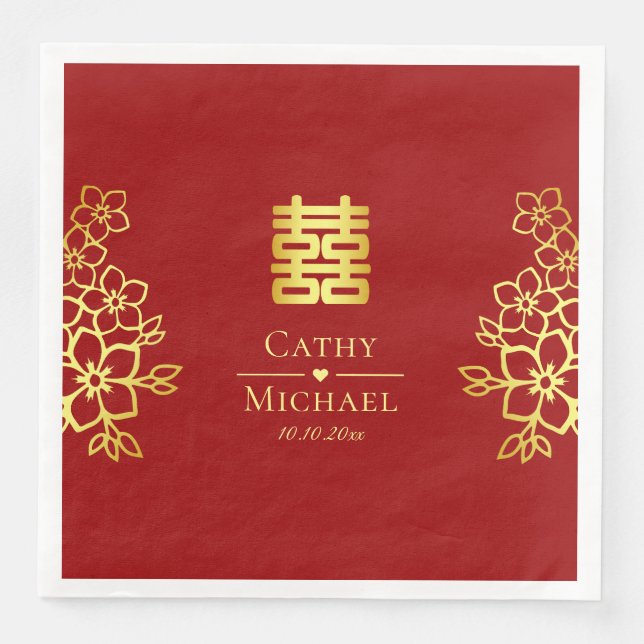 Elegantes doppeltes Glück Chinesische Hochzeit mit Serviette (Vorderseite)