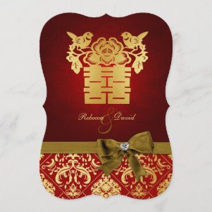 Elegantes doppeltes Glück in Rot und Gold Einladung