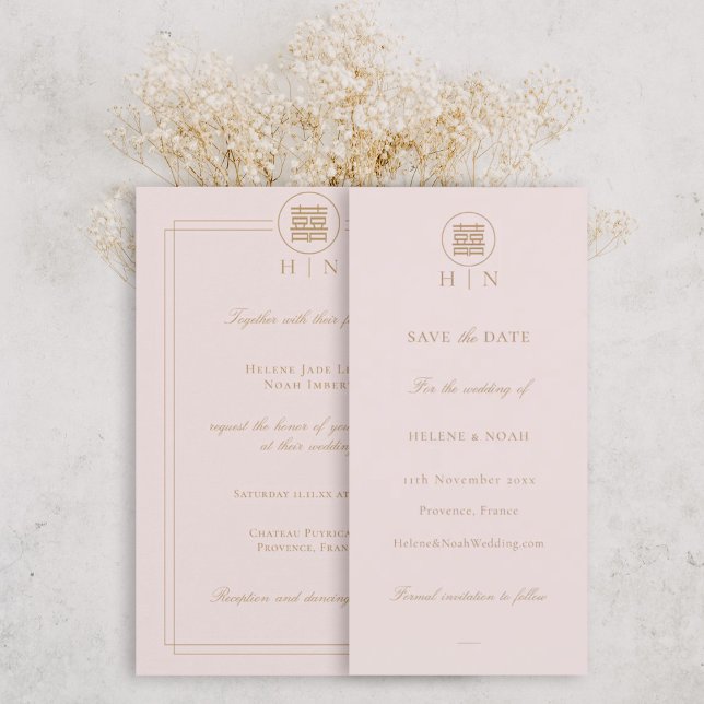 Elegantes doppeltes Glück rosa Save the Date (Von Creator hochgeladen)
