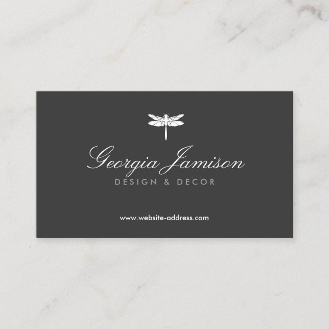 Elegantes Dragonfly-Logo auf Dunkelgrau Visitenkarte (Vorderseite)