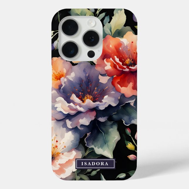 Elegantes Dramatisches Dunkles Floral auf Schwarze Case-Mate iPhone Hülle (Rückseite)
