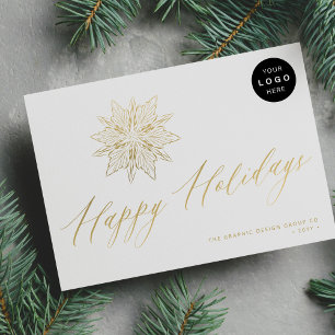 Elegantes Drehbuch Gold Snowflake LOGO Geschäft Feiertagskarte