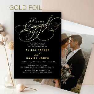 Elegantes Drehbuch Goldfolie-Foto-Engagement Parte Folieneinladung