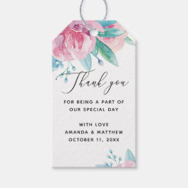 Elegantes Drehbuch Rosa Rosa Blütenblüte Hochzeit  Geschenkanhänger