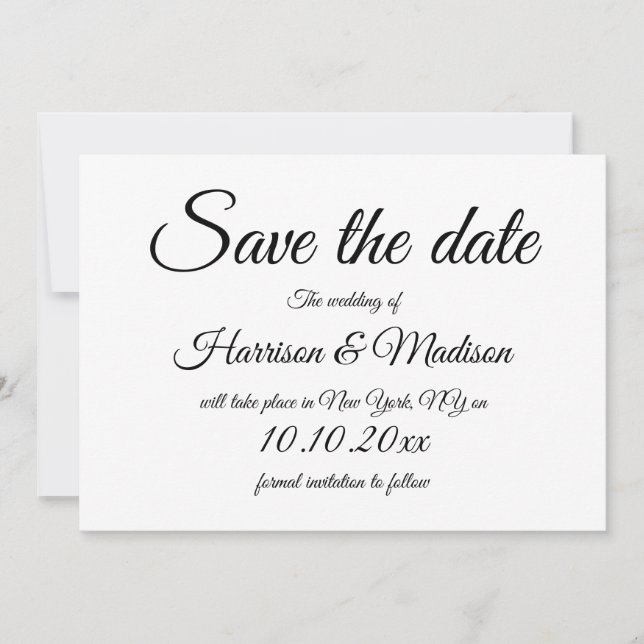 Elegantes Drehbuch Schwarz-Weiß Hochzeit Gerettet  Save The Date (Vorderseite)