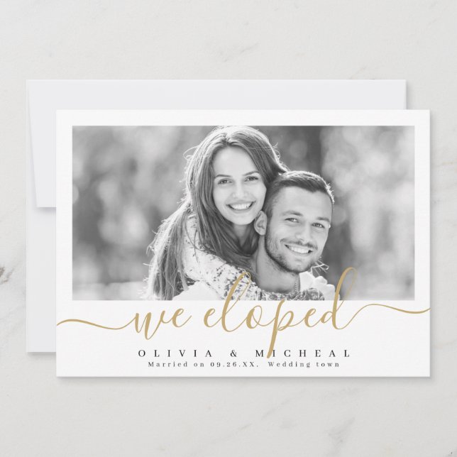 Elegantes Drehbuch "Wir haben" moderne Hochzeit vo Einladung (Vorderseite)