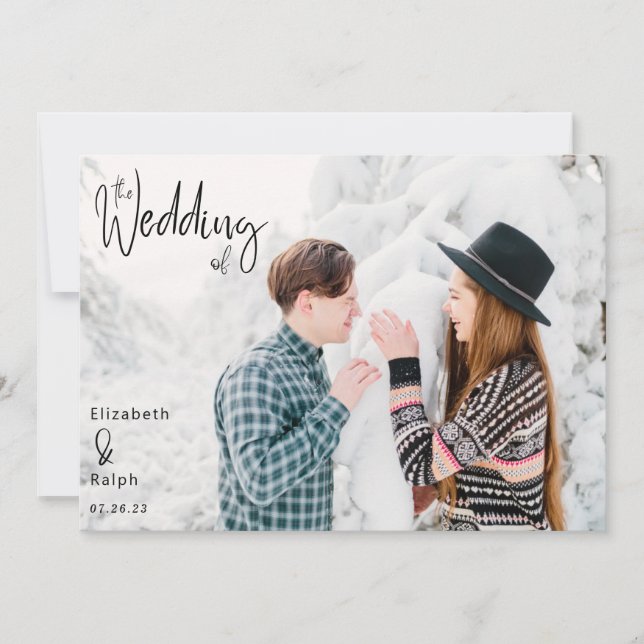 elegantes Drehbuch zur Hochzeit von Fotos Einladung (Vorderseite)