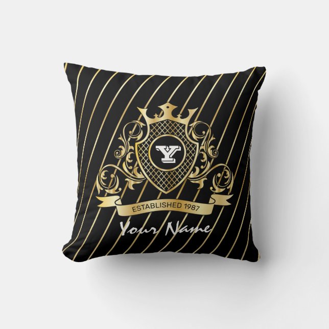 Elegantes Drehkissen mit Gold Monogram Kissen (Vorderseite)