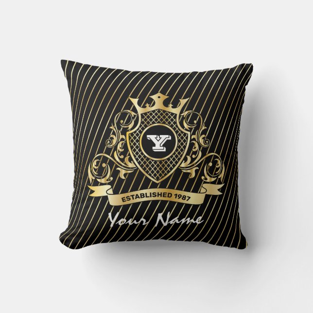 Elegantes Drehkissen mit Gold Monogram Kissen (Vorderseite)