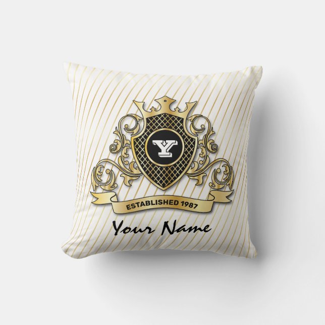 Elegantes Drehkissen mit Gold Monogram Kissen (Vorderseite)