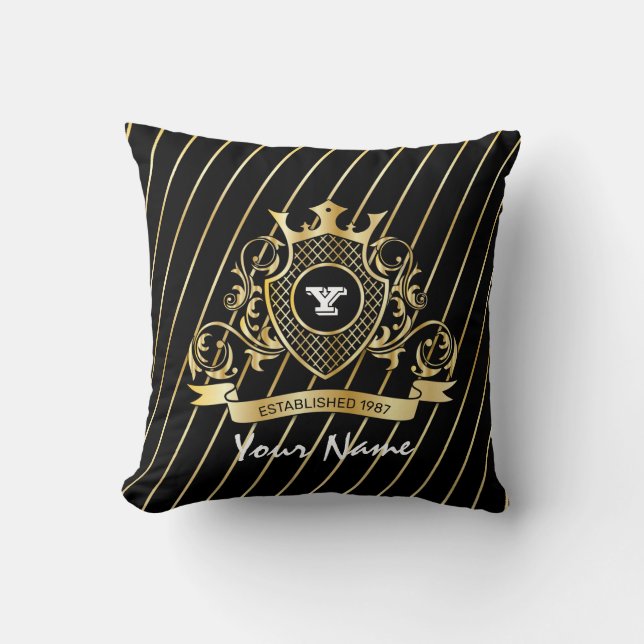 Elegantes Drehkissen mit Gold Monogram Kissen (Vorderseite)