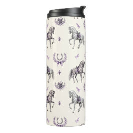 Elegantes Dressurpferd und Hufeisen-Wasserfarbe Thermosbecher