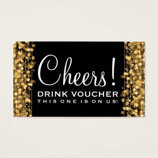 Elegantes Drink Voucher Party Glitzern Gold (Vorderseite)