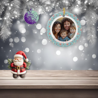 Elegantes Duck Egg Holly Weihnachts-Foto Keramik Ornament