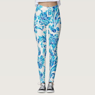 Elegantes Dunkelblau Damask Muster Leggings