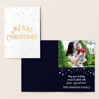 Elegantes Dunkelblau mit Foto Weihnachten Gold/Sil Folienkarte