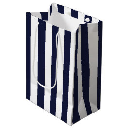 Elegantes dunkelblau-weiß gestreiftes Muster Mittlere Geschenktüte