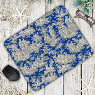 Elegantes dunkelblaues französisches Toile-de-Jouy Mousepad