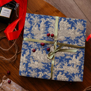 Elegantes dunkelblaues französisches Vintage-Toile Geschenkpapier