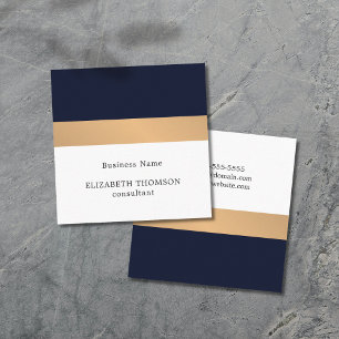 Elegantes dunkelblaues Imitat-Gold Stripes Berater Quadratische Visitenkarte
